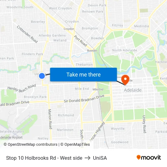Stop 10 Holbrooks Rd - West side to UniSA map
