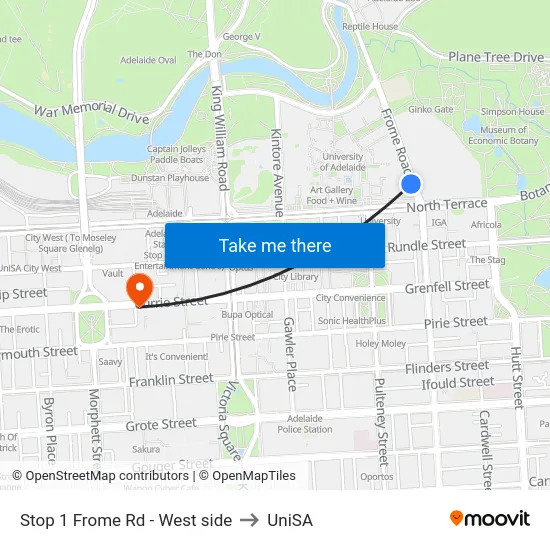 Stop 1 Frome Rd - West side to UniSA map