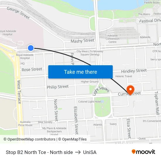 Stop B2 North Tce - North side to UniSA map