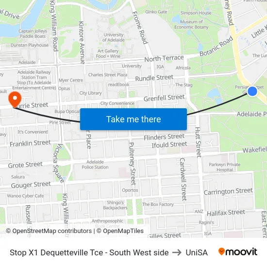 Stop X1 Dequetteville Tce - South West side to UniSA map
