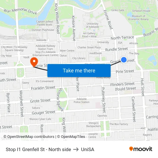 Stop I1 Grenfell St - North side to UniSA map