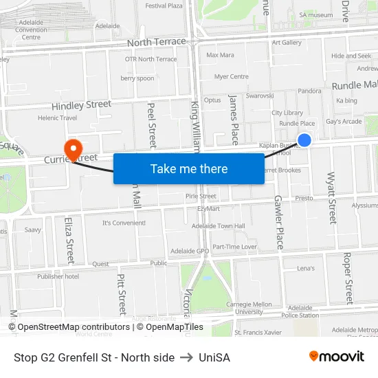 Stop G2 Grenfell St - North side to UniSA map