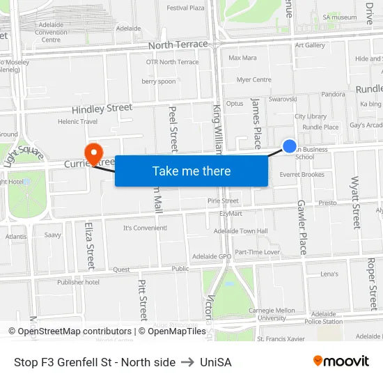 Stop F3 Grenfell St - North side to UniSA map