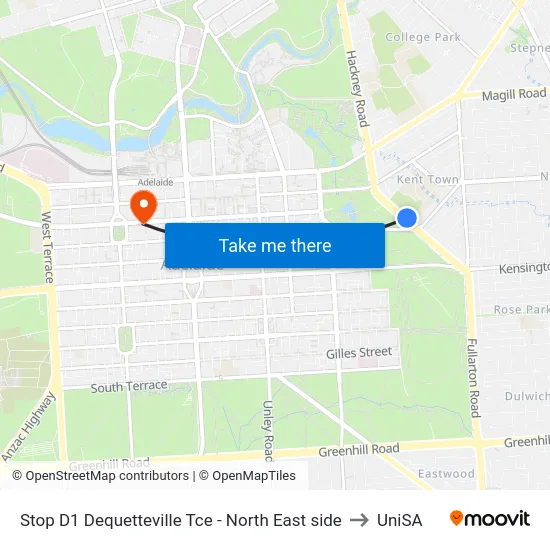 Stop D1 Dequetteville Tce - North East side to UniSA map