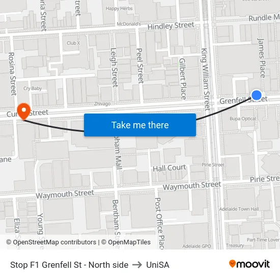 Stop F1 Grenfell St - North side to UniSA map