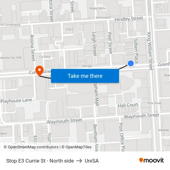 Stop E3 Currie St - North side to UniSA map