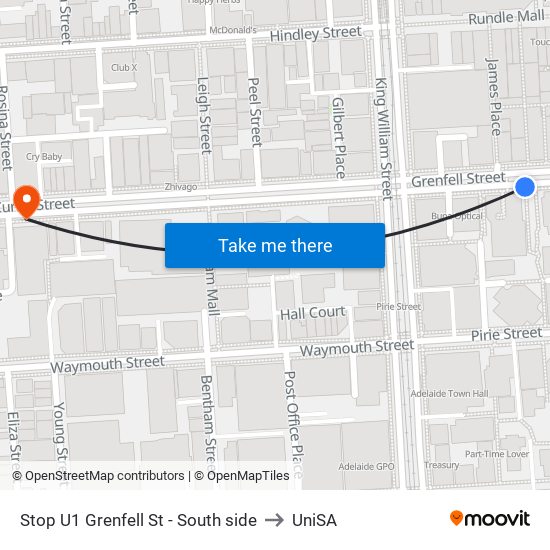 Stop U1 Grenfell St - South side to UniSA map