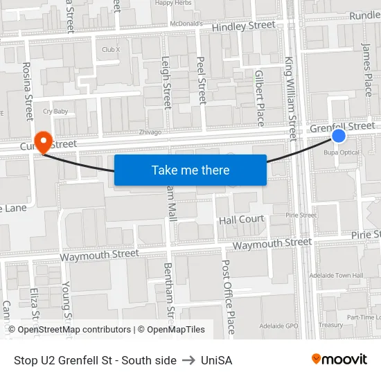 Stop U2 Grenfell St - South side to UniSA map