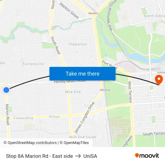 Stop 8A Marion Rd - East side to UniSA map