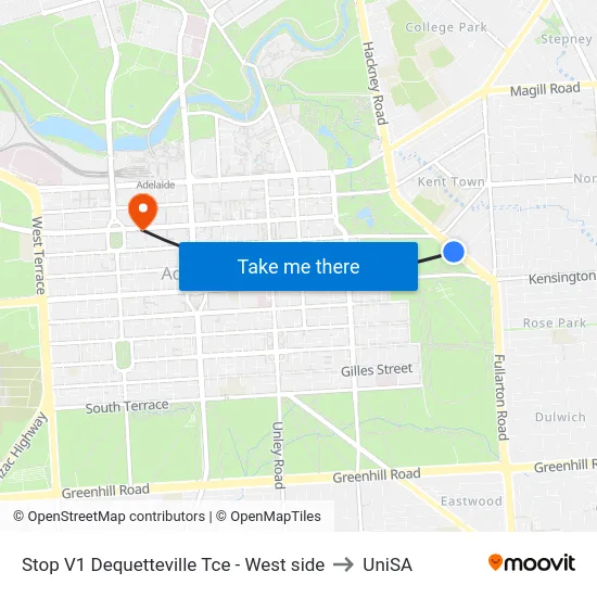 Stop V1 Dequetteville Tce - West side to UniSA map
