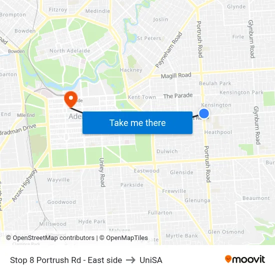 Stop 8 Portrush Rd - East side to UniSA map