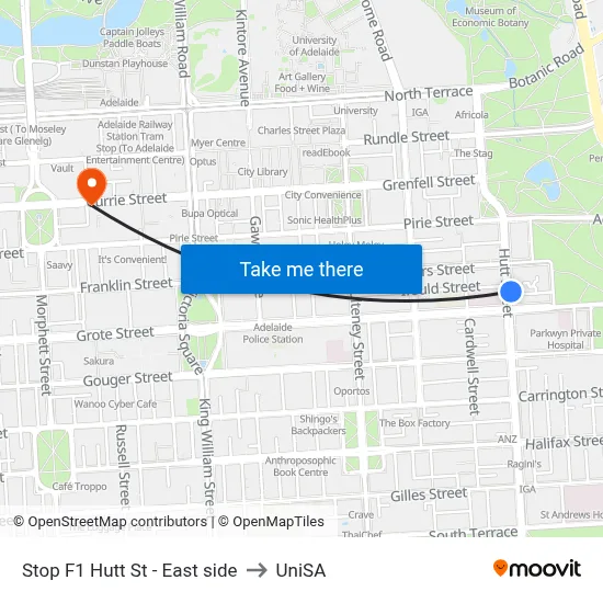 Stop F1 Hutt St - East side to UniSA map