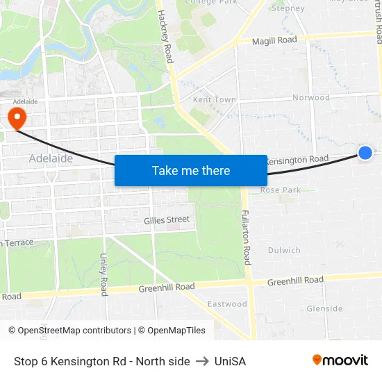 Stop 6 Kensington Rd - North side to UniSA map