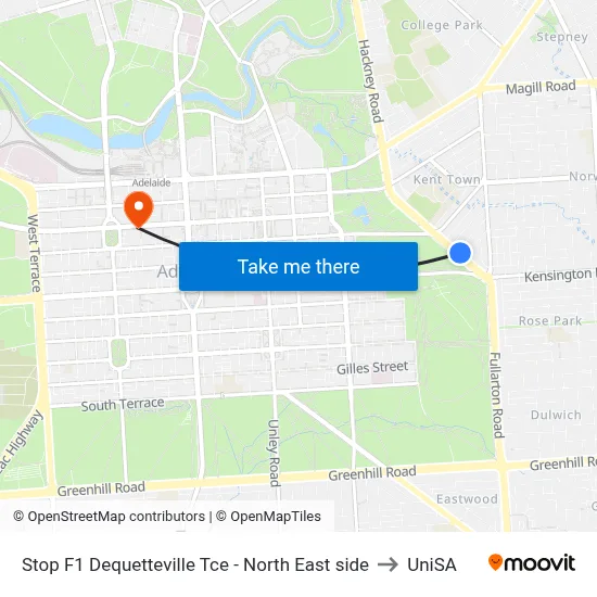 Stop F1 Dequetteville Tce - North East side to UniSA map