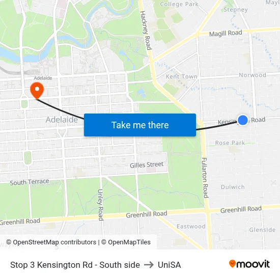 Stop 3 Kensington Rd - South side to UniSA map