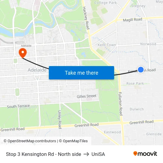 Stop 3 Kensington Rd - North side to UniSA map