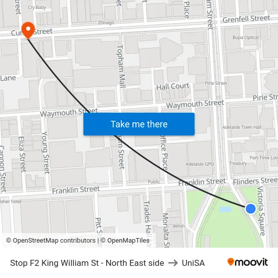 Stop F2 King William St - North East side to UniSA map