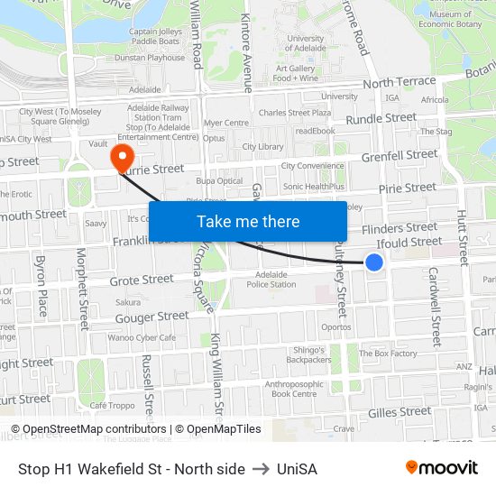 Stop H1 Wakefield St - North side to UniSA map