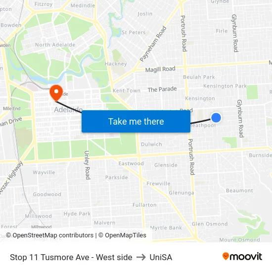 Stop 11 Tusmore Ave - West side to UniSA map