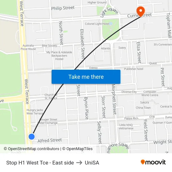 Stop H1 West Tce - East side to UniSA map