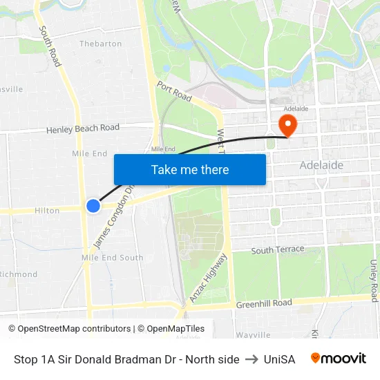Stop 1A Sir Donald Bradman Dr - North side to UniSA map