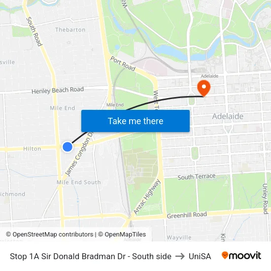 Stop 1A Sir Donald Bradman Dr - South side to UniSA map