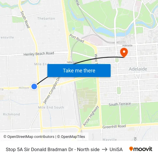 Stop 5A Sir Donald Bradman Dr - North side to UniSA map