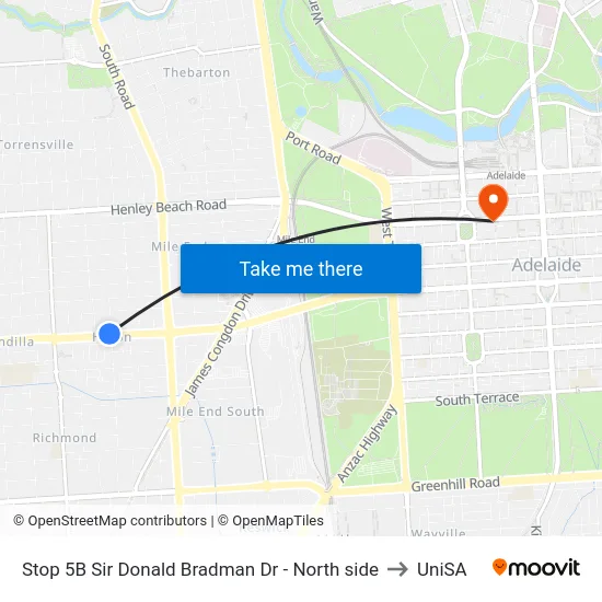Stop 5B Sir Donald Bradman Dr - North side to UniSA map