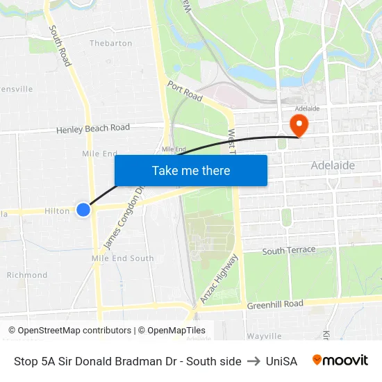 Stop 5A Sir Donald Bradman Dr - South side to UniSA map