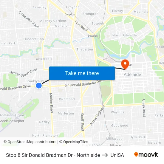 Stop 8 Sir Donald Bradman Dr - North side to UniSA map