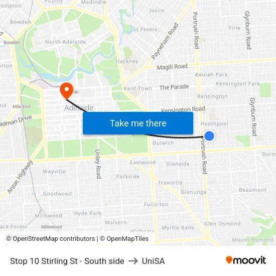 Stop 10 Stirling St - South side to UniSA map