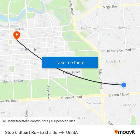 Stop 6 Stuart Rd - East side to UniSA map
