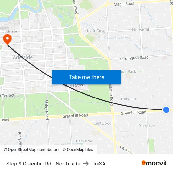 Stop 9 Greenhill Rd - North side to UniSA map