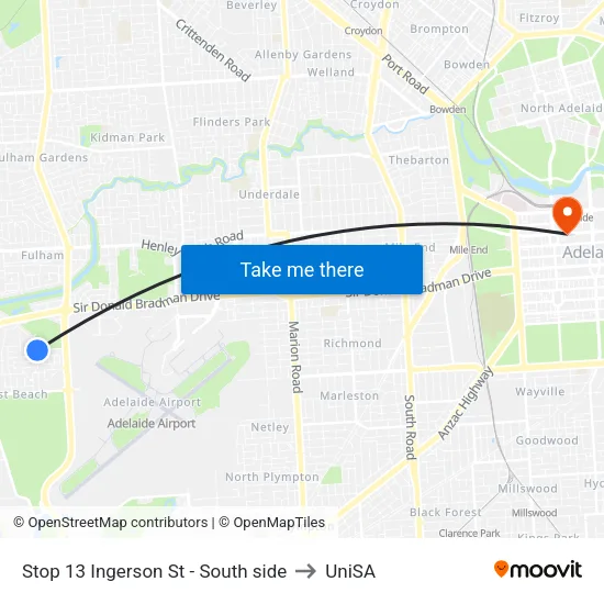Stop 13 Ingerson St - South side to UniSA map