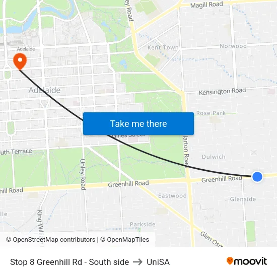 Stop 8 Greenhill Rd - South side to UniSA map