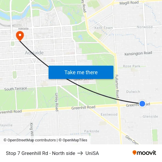 Stop 7 Greenhill Rd - North side to UniSA map