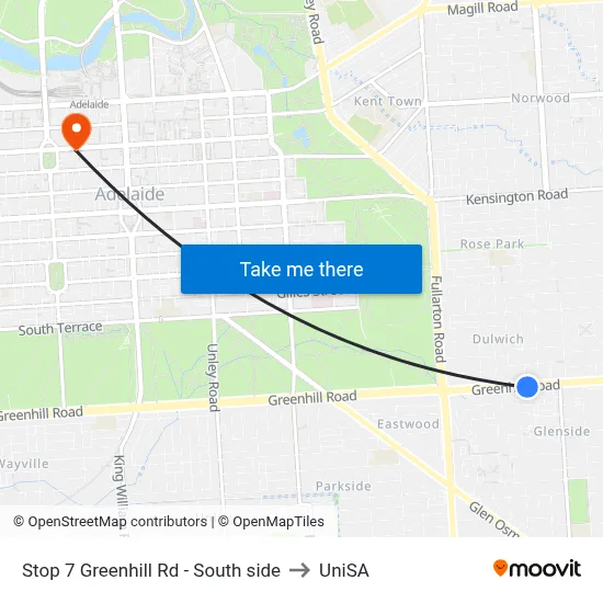 Stop 7 Greenhill Rd - South side to UniSA map