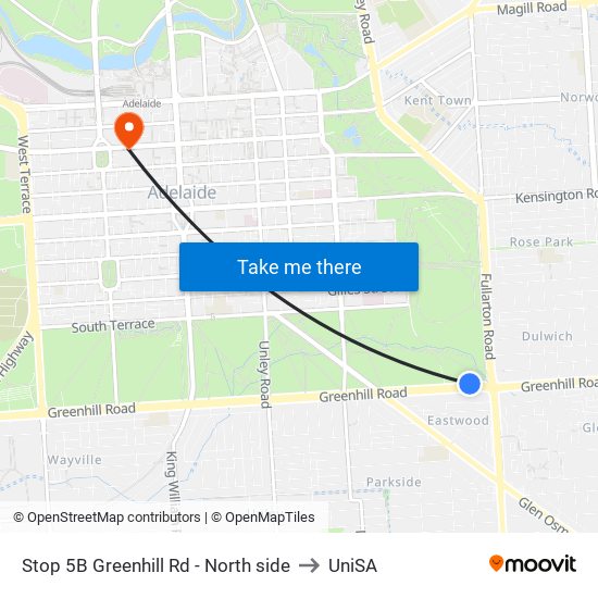 Stop 5B Greenhill Rd - North side to UniSA map