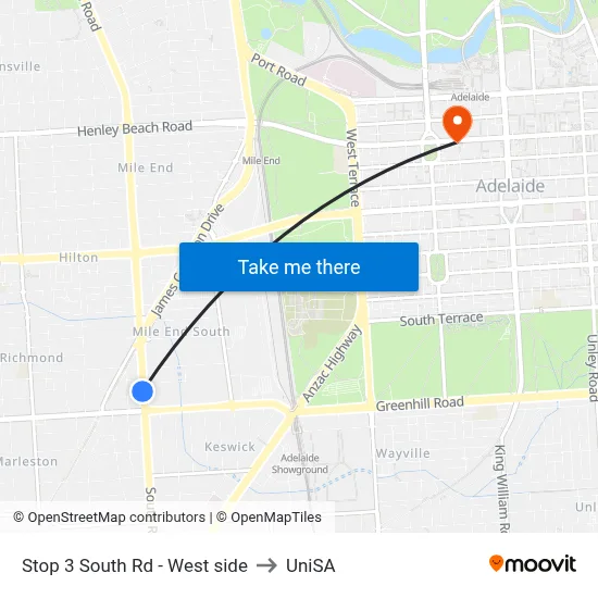 Stop 3 South Rd - West side to UniSA map