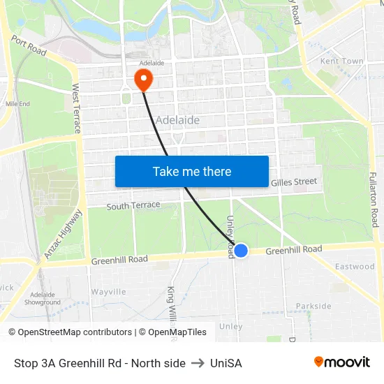 Stop 3A Greenhill Rd - North side to UniSA map