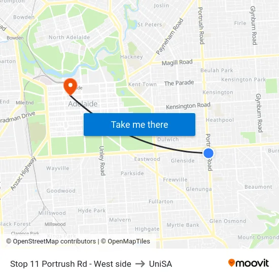 Stop 11 Portrush Rd - West side to UniSA map