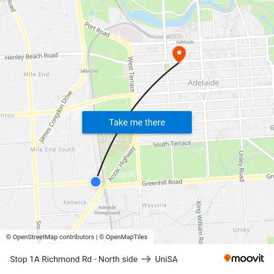 Stop 1A Richmond Rd - North side to UniSA map