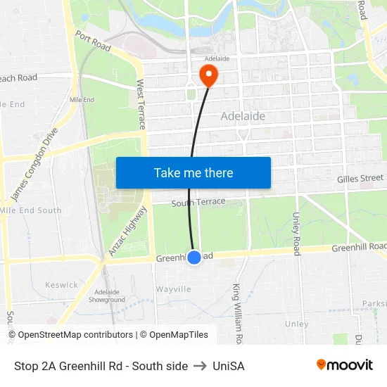 Stop 2A Greenhill Rd - South side to UniSA map