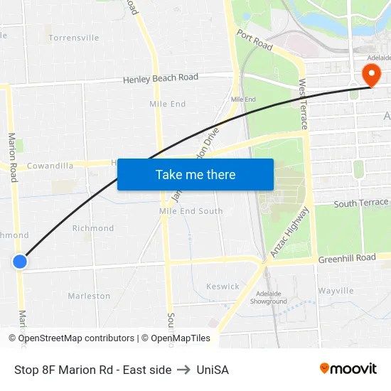 Stop 8F Marion Rd - East side to UniSA map