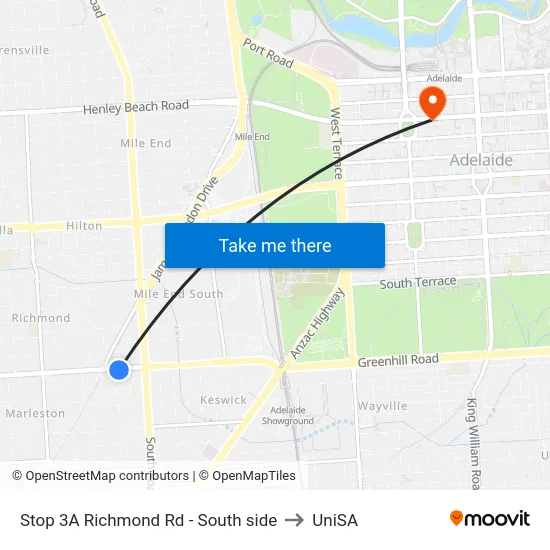 Stop 3A Richmond Rd - South side to UniSA map