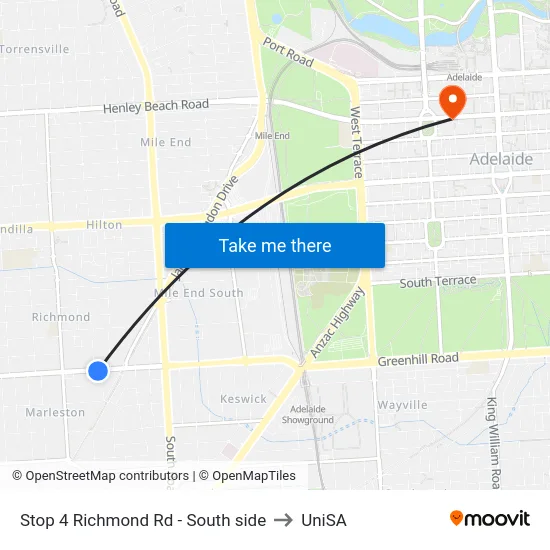 Stop 4 Richmond Rd - South side to UniSA map