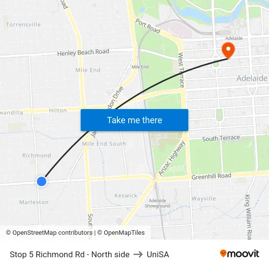 Stop 5 Richmond Rd - North side to UniSA map