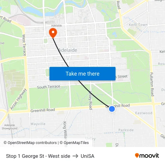 Stop 1 George St - West side to UniSA map