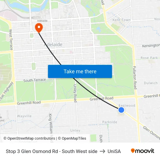 Stop 3 Glen Osmond Rd - South West side to UniSA map