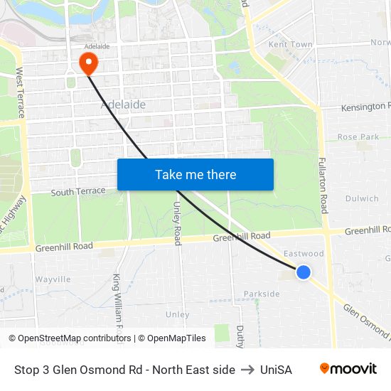 Stop 3 Glen Osmond Rd - North East side to UniSA map